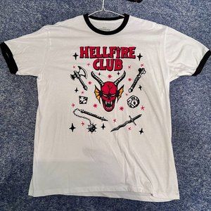 Netflix Stranger Things White/Black Hellfire Club Ringer T-Shirt Size Large